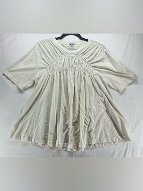 Clu Blouse Top Short Sleeve‎ Ruched Flowy Cream Crewneck Womens Size L